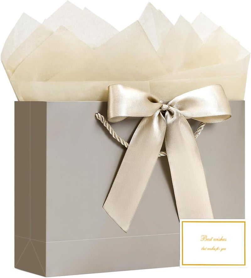 JMANNI Gift Bag, 1PCS Gift Bags Large with Ribbon and 1 Greeting Cards 2 Tissue Paper, Portable Paper Gift Bag with Handles, Birthday Gift Bags,Present Bags for Wedding Party Mothers Day - Image 1